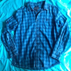 Large American Rag Blue Button Up Plaid Flannel